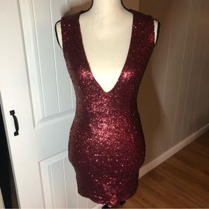 Holiday sequin deep v dress